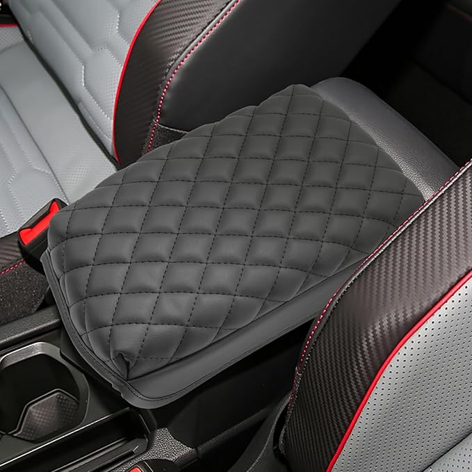 SXCY for 2024 VW Tiguan Armrest Cover Pad for Volkswagen Tiguan 2024 Accessories 2018-2022 2023 2024 Tiguan Center Console Cover 2024 Tiguan/Taos Middle Console Cover (Thicken Pad Checkered Pattern)
