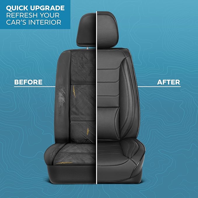 Elite Edition Faux Leather Seat Covers for Cars, Trucks, & SUV - 2 Black Car Seat Covers for Front Seats - Universal Fit Car Accessories Automotive Interior Cover Protector for Most Vehicles
