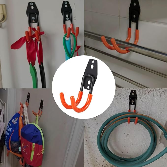 Heavy-Duty Garage Hooks -2 Pack Type U- Anti-Slip Coated Wall-Mounted Hooks Wall Mount Storage Organizer for Hanging Power and Garden Tools, Ladders, Hose, Bikes, Ropes, Bulk Items, and More ﻿