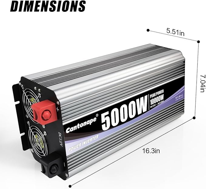 5000W Power Inverter 12V to 110V/120V DC to AC with LCD Display, Remote Controller and 4 x AC Outlets Car Adapter for Car Truck Boat RV Off Grid Solar System