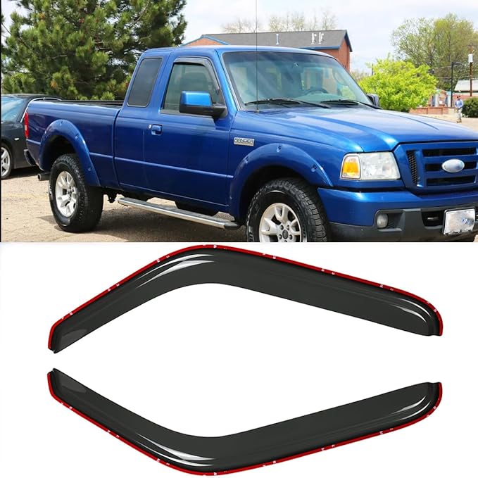 2pcs Original Shatterproof Rainproof in Channel Style Sun Rain Guard Durable Side Window Wind Deflectors Dark Smoke Nice Looking Vent Window Visors Compatible with Ford 1993-2011 Ranger 92083