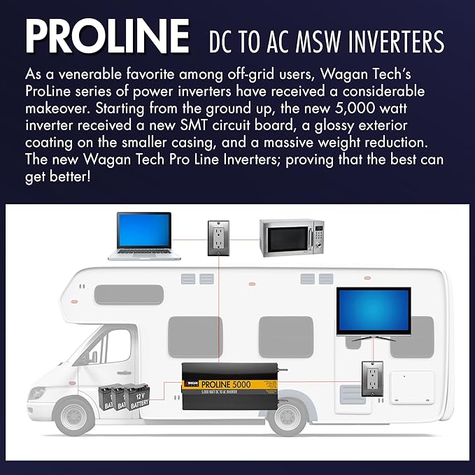 Wagan EL3744 12V 5000 Watt Power Inverter with Remote Control, 10000 Watt Surge Peak Proline Power Converter for Home RV Camping Van Life Off Grid