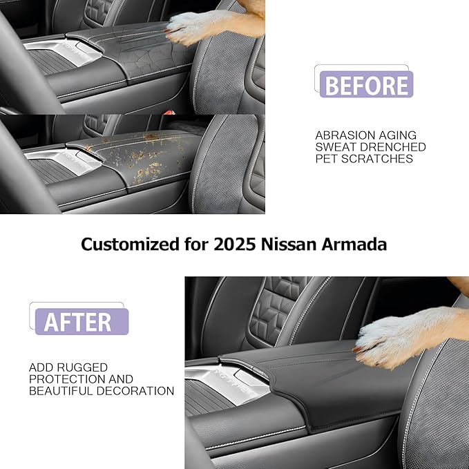 LUWU Center Console Cover Compatible with 2025 Nissan Armada Accessories 2025 Armada SV/SL/Platinum Armrest Cover Armrest Console Cover (Thin Black)