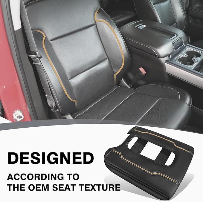 Muslogy Center Console Armrest Cover Compatible with Chevy Silverado & GMC Sierra 1500 2500 3500 2014-2018 Armrest Pad Arm Rest Cushion Vegan Leather Protector 1-Inch Extra Thick(Bucket Seat ONLY)