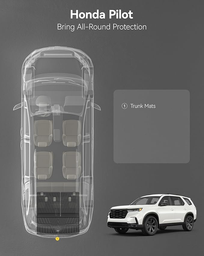 3W Cargo Liner Fit for Honda Pilot 2023-2025 TPE Custom Fit All Weather Honda Pilot Accessories 2023-2025 Odorless Anti-Slip Mats Trunk Mats Black