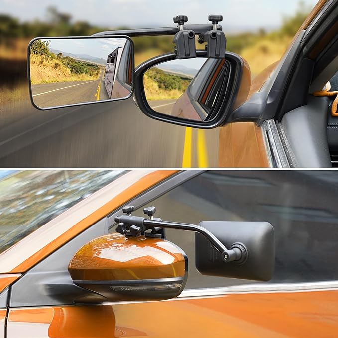 Clip-On Mirror Extenders for Towing - 360° Adjustable Side Mirror Extensions with Flat Locking Design，Tool-Free Installation compatible with RV, SUV, Trucks, Vans, Trailers (1 Pair)