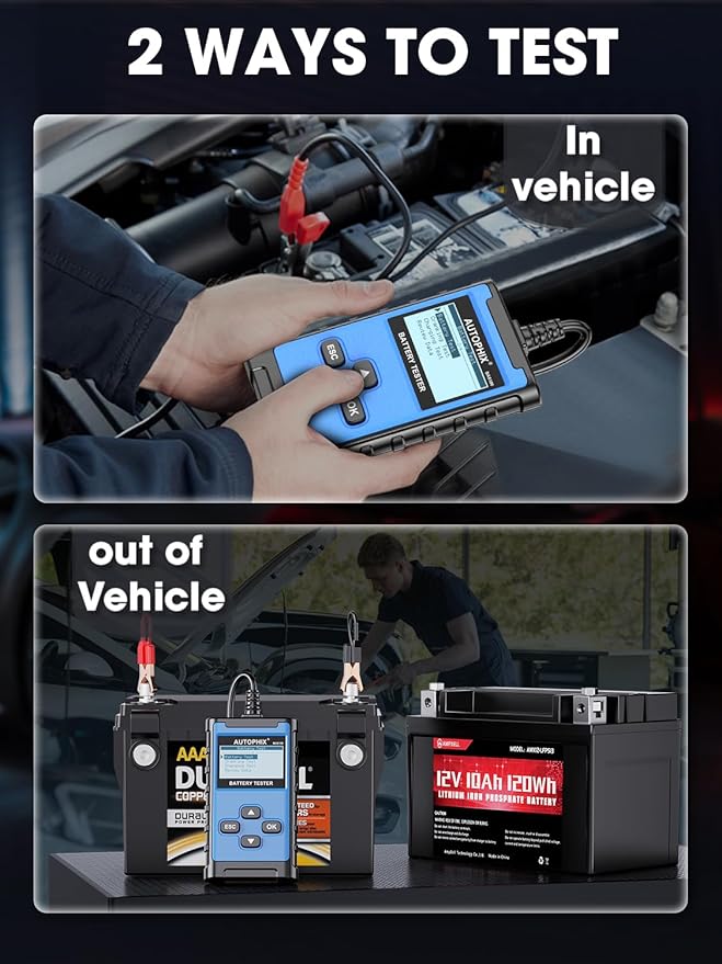 AUTOPHIX BAS100 Car Battery Tester, 12V 24V Load Tester, 100-2000 CCA Digital Automotive Alternator Tester, Auto Battery Analyzer Charging Cranking System Tester for Car Truck Motorcycle Boat and More