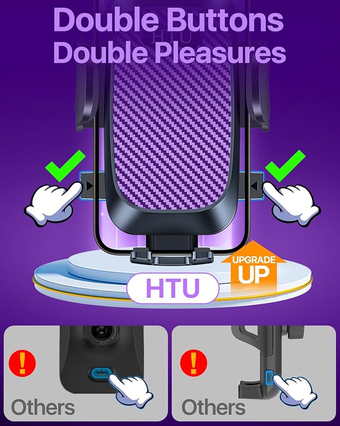 HTU 2025 Best Car Phone Holder 【Ultimate 5-in-1 & Upgraded 100+LBS Strongest Suction】【True Military-Grade & Safety Cert】 360° Windshield Dashboard Vent Mount Stand for iPhone Android & Truck, Purple