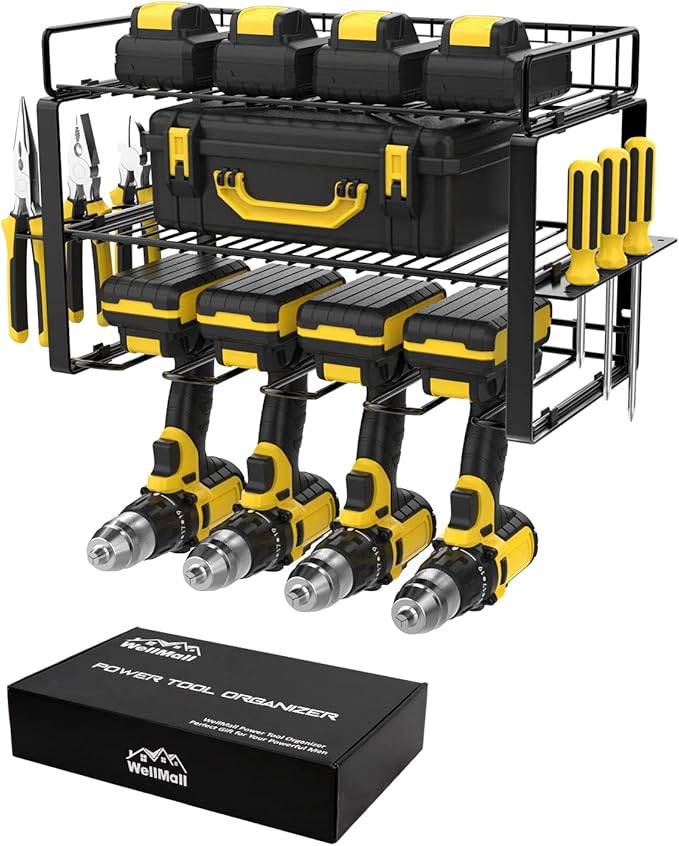 Power Tool Organizer Holder - Wall Mount Style for Power Tool Drill as Heavy Duty Tool Shelf & Tool Rack with Compact Packed with Color Box, Great Gift for Man