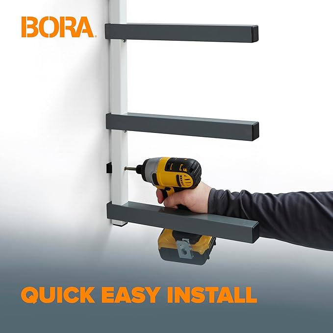 Bora 4-Level Lumber Storage Rack Wood and Garage Organization Space Saving Metal Shelf for Pipes, Boards, Plywood, and Building Materials - PBR-0420 White Gray
