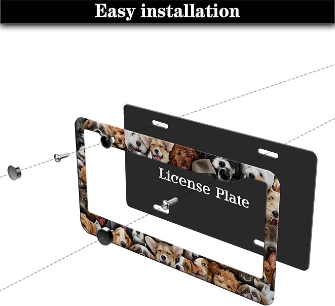 License Plate Frames Multicolor Custom License Plate Frame Dogs Collection Universal Aluminum Car Accessory 2 Pack with Screw Covers Set
