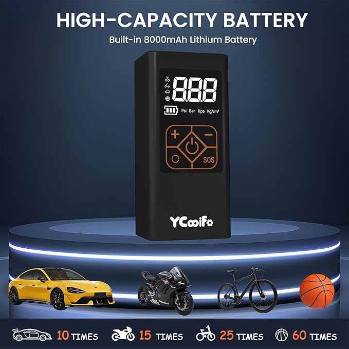 150 PSI Tire Inflator Portable Air Compressor, 8000mAh Battery Auto Shut-Off Air Pump, 6X Inflator Portable Tire Inflator for Car, Bicycle, Motor, Ball