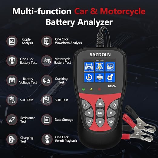 BT900 Car-Battery-Tester 6V 8V 12V, Automotive 100-2000CCA Battery-Load-Tester Analyzer, Digital Auto Battery Analyzer for Car Truck Marine Motorcycle SUV Boat,Black ﻿