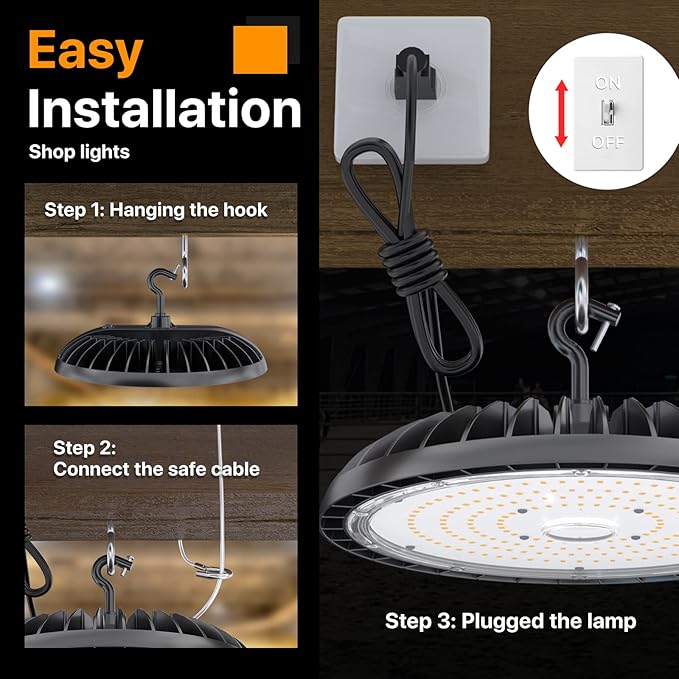 LED High Bay Light 200W, 30000LM 5000K Bright UFO High Bay Light [800W MH/HPS Eqv.] with 5' Cable US Plug, 100-277V ETL Listed Bay Lighting for Shop Garage Barn Warehouse