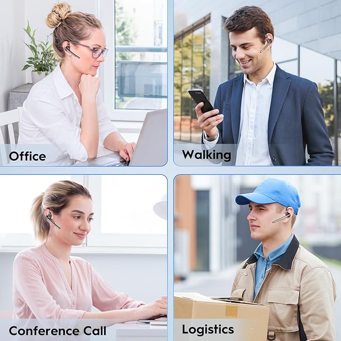 New bee Bluetooth Headset, 72H Talktime Wireless Bluetooth Earpiece for Cellphone with 500mah Charging Case V5.1 Dual Mic Noise Cancelling Hands-Free Earphones for Office Driver
