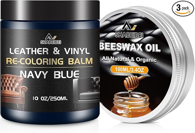 Leather Repair Kit Recoloring Balm Cleaner Conditioner Waterproof Beeswax Oil for Car Seat Furniture Couch Shoe Leather Vinyl(Navy Blue)
