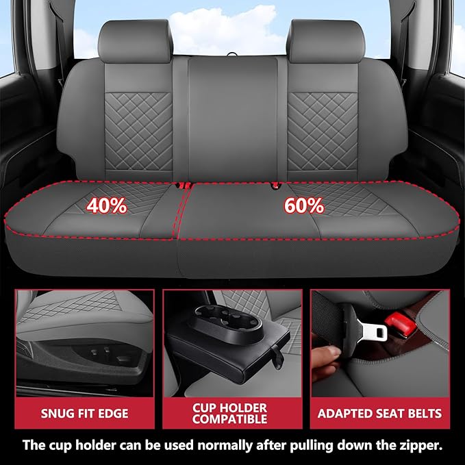 BABYBLU Chevy Chevrolet Silverado GMC Sierra Car Seat Covers Fit 2007-2023 2024 2025 1500/2500HD/3500HD (Grey, Full Set)