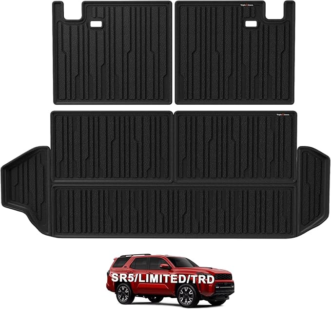 TripleAliners Trunk Mat & Rear Seatback Mat Fit for Toyota 2025 4Runner All Weather TPE Liners Accessories Custom Fit 6th Generation 4Runner TPE Heavy-Duty Covers(Only for 7 Seats)