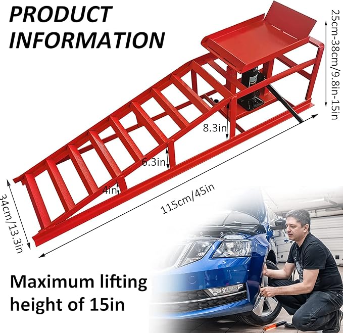 BLVD-LPF OBEY YOUR LUXURY 2 Pack Hydraulic Car Ramps 10000lbs 5T 11000lbs Low Profile Car Lift Service Ramps Truck Trailer Garage, Height Hydraulic Vehicle Ramps (RED)