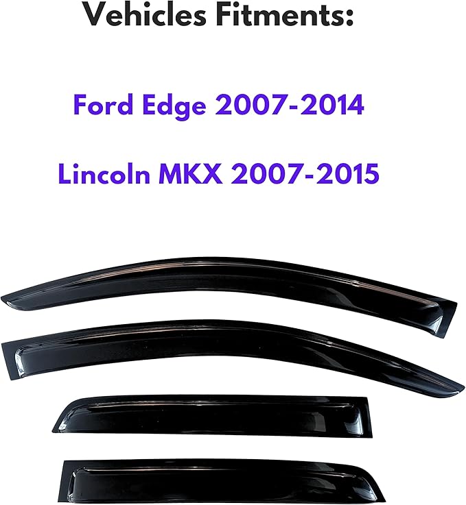 KPY Window Visor Compatible with Ford Edge 2007-2014 & Lincoln MKX 2007-2015, 4PC Rain Guard Side Window Vent Deflectors Tape-On Style, 2007 2008 2009 2010 2011 2012 2013 2014 2015