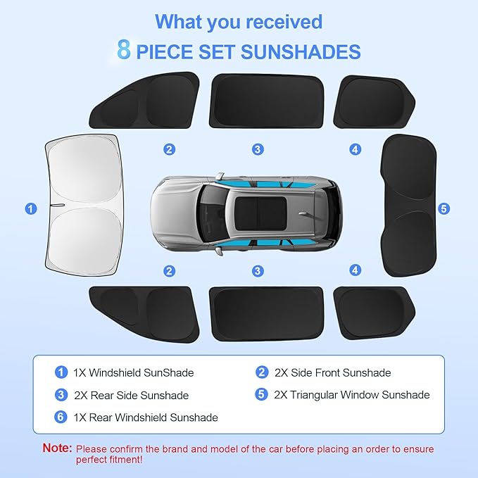 8pcs Car Window Shades for Jeep Grand Cherokee 2022-2025(Not Grand Cherokee L&Jeep Cherokee) Accessories,Windshield Side Rear Full Sunshade,Sun Visor UV Blocking, Privacy Protection for Outdoor