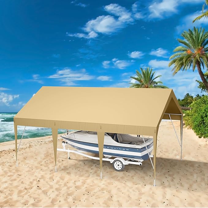 13x20ft Heavy Duty Carport Outdoor Car Canopy UV Resistant Waterproof Party Tent All-Season Portable Garage Gazebo Shelter for Car, Storage Shed (Earthy Yellow)