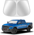 Custom Fit Windshield Sun Shade for Dodge RAM 1500 2019-2025 - Full Coverage, 210T Reflective Fabric, Double-Layer Design - Blocks 99% UV Rays, Keeps Car Cool, Easy to Install and Store
