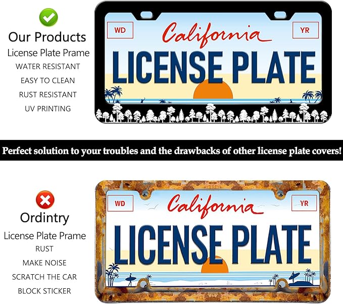 Forest License Plate Frames - 2 Pack Forest Tree Black Stainless Steel License Plate Holder,Rust-Proof Waterproof Car Decorative Tag Frame with Screws Fasteners Caps