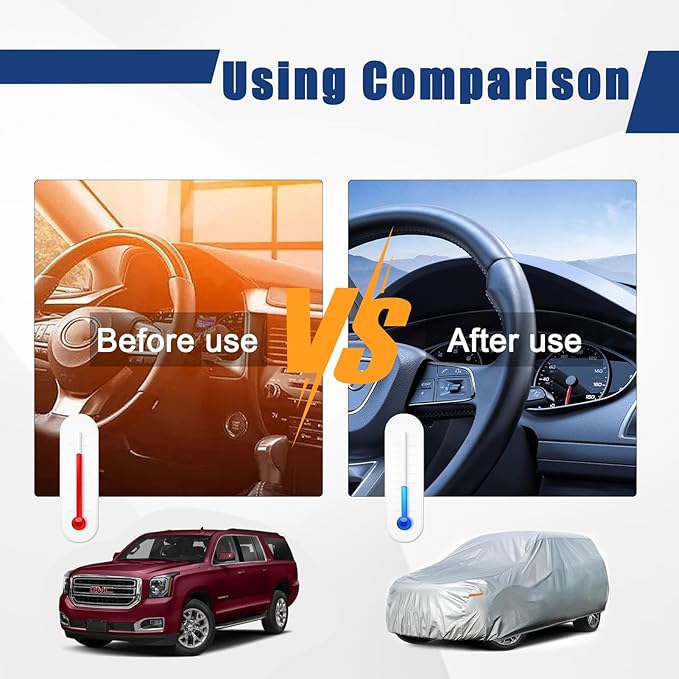 Kayme 6 Layers SUV Car Cover Custom Fit for GMC Yukon (1995-2025) Waterproof All Weather for Automobiles, Outdoor Full Cover Rain Sun UV Protection.Silver