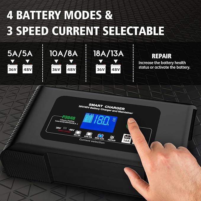 Golf cart Battery Charger, 36V 18A and 48V 13A Trickle Charger,36 Volt Golf Cart Charger,for Club Car,EZGO & Yamaha,Lithium,LiFePO4,Lead-Acid AGM/Gel/SLA..Battery Chargers,Crowfoot Plug
