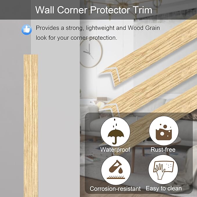 6 Pcs 49" Wall Corner Protector Trim, Oak Wood Grain Edge Strip for Door and Window Frames Mirror Trim Backsplash Tile Edge (Oak)