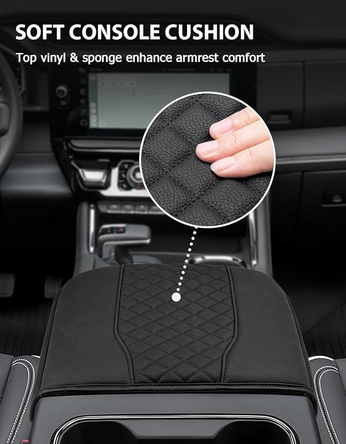 Center Console Cover for Chevy Silverado & GMC Sierra 1500 Accessories 2019-2025, Tahoe & Suburban & Yukon 2021-2025, Vinyl Car Armrest Protector, Floor Console Bucket Seat Only, Anti-Scratch, Black