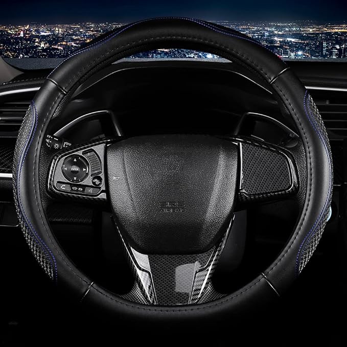 Leather Car Steering Wheel Cover 15 inch Universal Fit Microfiber Steering Wheel Cover Anti-Slip, Soft, Breathable, Full Surround Car Wheel Cover