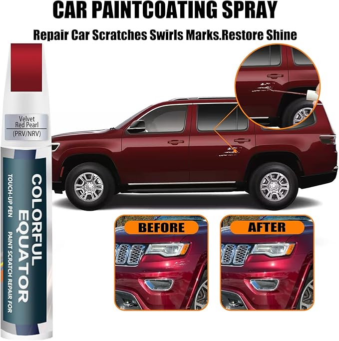PRV/NRV Delmonico Red Velvet Red Pearl Touch Up Paint for Jeep, Car Paint Pen Scratch Repair Two-In-One Touch Up Paint, Premium Car Scratch Remover for Deep Scratches