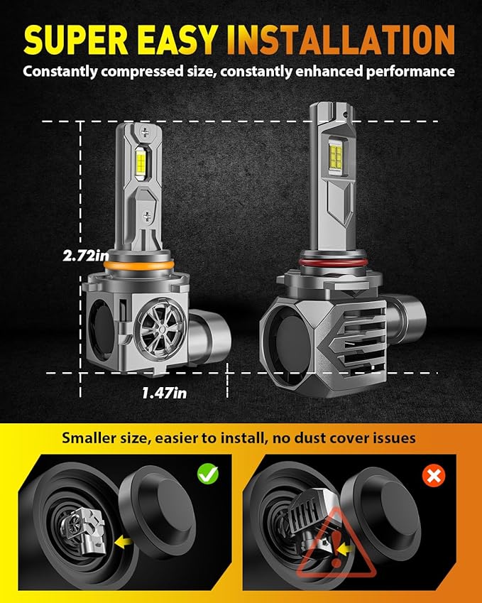 9005/HB3 LED Bulbs, 55,000LM 10X Super Brighter, 1:1 Halogen Size, 6500K Cool White, 70000Hrs Long Service Life with Cooling Fan, Plug and Play Light Kit, Pack of 2
