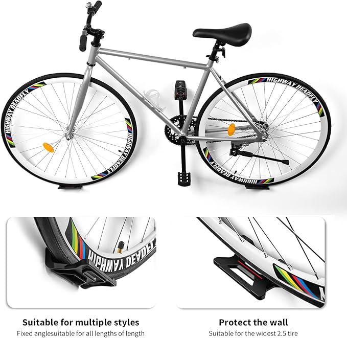 Bike Wall Mount, Horizontal Indoor Storage Bike Hook Rack for Garage or Home, Heavy Duty Bicycle Hold hooks for Road, Mountain or Hybrid Bikes.