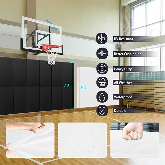 PROGOAL 60"/72" High Gym Wall Padding 2"/4" Thick Foam Basketball Court Wall Mount Protector for Garage Taekwondo Babyroom - Durable Waterproof Anti-Cushion