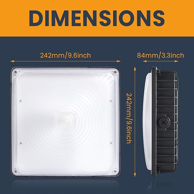 LED Canopy Light 100W, 40/60/80/100W Selectable, 5000K 15000Lumens Commercial Canopy LED Lights Outdoor, Gas Station Carport Light for Garage Shop Warehouse, IP65, DIM, 100-277VAC, ETL Listed