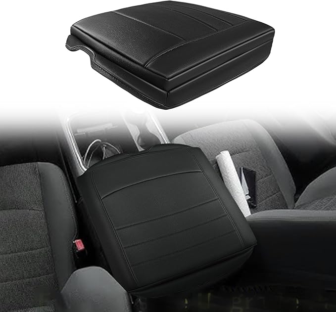 Muslogy Center Console Armrest Cover Compatible with Dodge Ram1500/2500/3500 2013-2018 Comfort Armrest Pad Arm Rest Cushion Vegan Leather Protector 1-Inch Extra Thick(Bucket Seat ONLY)
