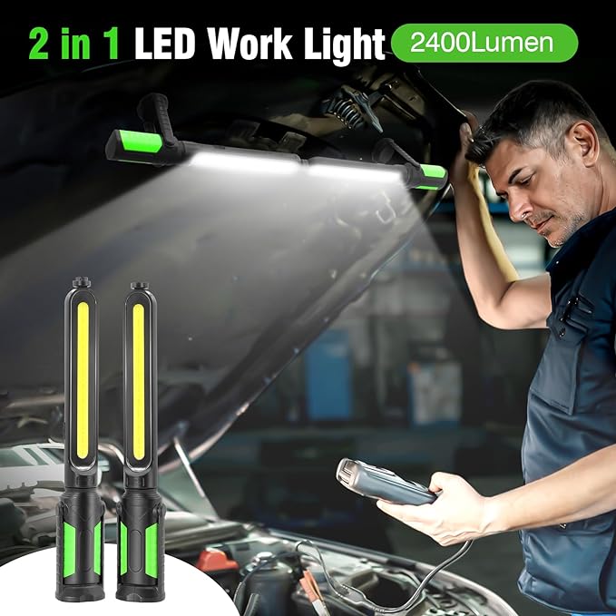 SYLSTAR Work Light for Mechanic, 2400LM LED, 4400mAh Rechargeable, Magnetic, Underhood Work Light with Hooks for Car Repairing/Inspection/Garage/Workshop/Emergency