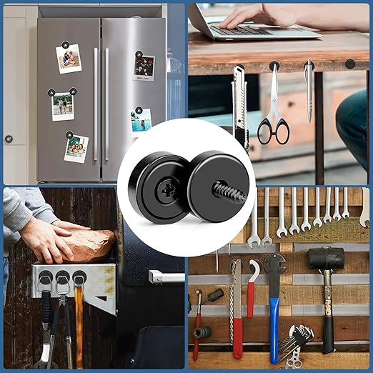 MIKEDE Neodymium Magnets, 30lbs Earth Magnets Heavy Duty, Small Round Rare Earth Base Magnet with Holes in The Center, Cup with Screws Disc Magnet for Wall Mounting - 6 Pack