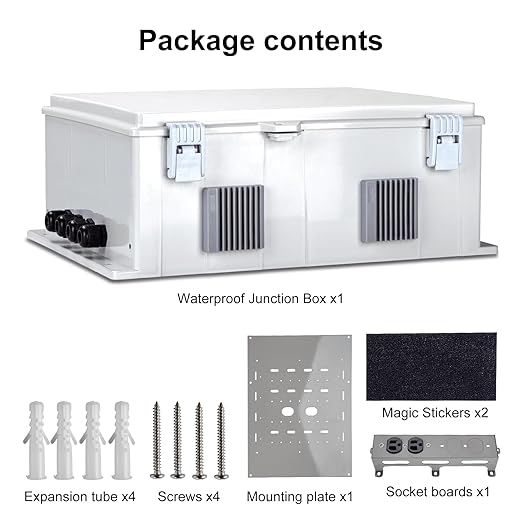 Outdoor Electrical Junction Box with High Power Outlet, 16" H* 12" L* 5.9" W, ABS Water Resistant Enclosure with Internal Mounting Panel & Hinged Cover.
