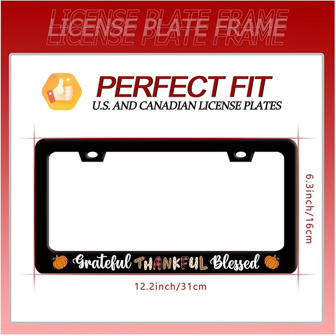 Grateful Thankful Blessed License Plate Frame Thanks Giving License Plate Frames Stainless Steel Accessories Cars Decor with 2 Holes and Screws Fits Standard US CA Vehicles Size 12.2 x 6 Inches