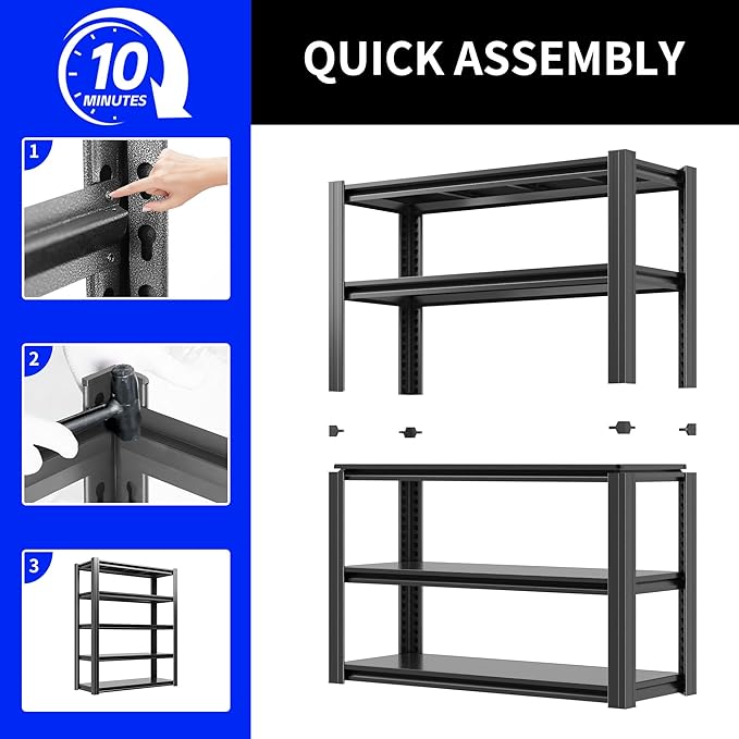 72" H Metal Storage Shelving, 2500LBS Heavy Duty Shelves Unit, Adjustable 5 Tier Storage Rack, Industrial Utility Shelf for Garage, Warehouse, Bedroom, Kitchen,16" D×36“W×72”H, Black