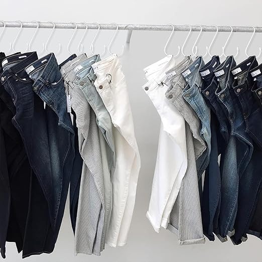 24 Pack 6 Inch White S Hook, Large Vinyl Coated S Hooks with Rubber Stopper Non Slip Heavy Duty S Hook, Steel Metal Rubber Coated Closet S Hooks for Hanging Jeans Plants Jewelry Pot Pan Cups Towels