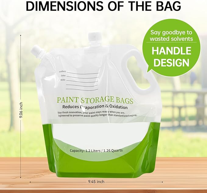 4 Pcs Paint Storage Pack Bags, 1.2L Reusable Paint Saver Bags with Funnel for Leftover Water Based Paint, Airtight Pouches for Easy Mixing & Dispensing for Home DIY Professional Painters