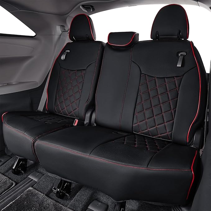 EKR Sienna Seat Covers for 2011-2020 Toyota Sienna L,LE,XLE,Limited,7 Seats,2nd Row Captain Seats W/NO Legrest,Waterproof Car Seat Cover Full Set,Car Seat Protectors-Leather(Black with Red Piping)