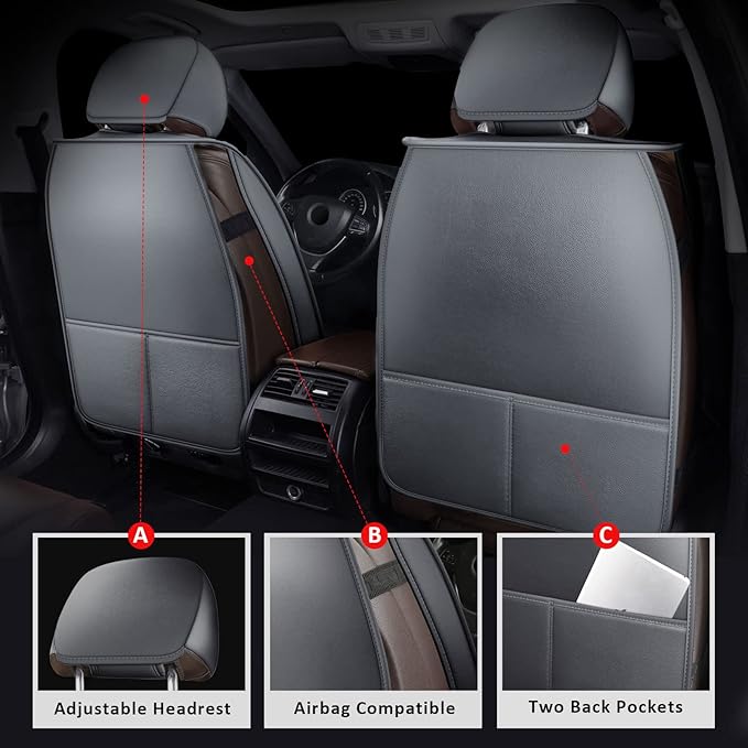 MIROZO Ram Seat Covers,Waterproof Truck Seat Covers Fits for 2009-2025 Dodge Ram 1500 2500 3500 Crew Quad Regular Cab Pickup Cushions Compatible with Split Bench 40/60(Gray,Full Set Flat Back)