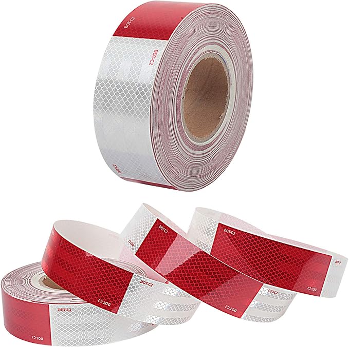 Waterproof Reflective Safety Tape Roll 2"X150' Feet Long Yellow Black DOT C2 Auto Truck Safety Reflector Strips Self-adhesive Conspicuous Safety Hazard Caution Warning Sticker for Vehicle Car TrailerW