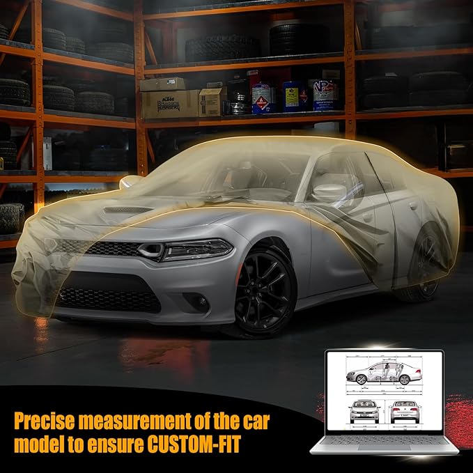 Waterproof Car Covers Replace for 2006-2025 Dodge Charger/Chrysler 300 300C, Multilayer Heavy Duty with Cotton Liner All Weather Car Cover with Zipper Door, Windproof Bands for Snow Rain Protection